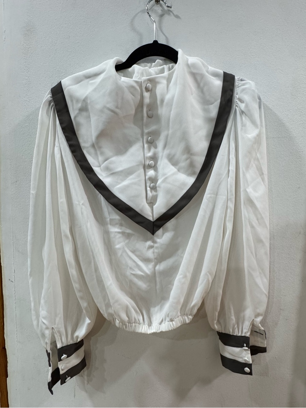 Vintage 80s Robert Krugman White Puff Sleeve Statement Blouse Size 6